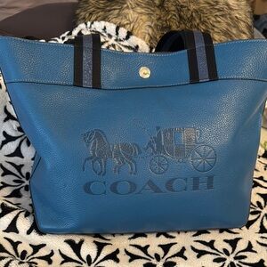 Coach Azure Blue Leather Tote with Structured Design